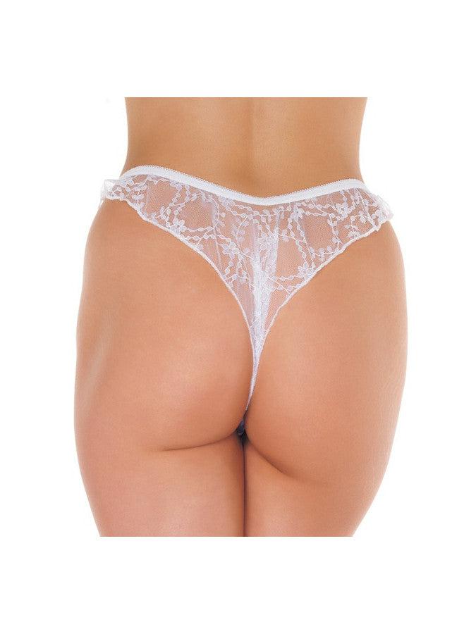 Amorable - Kanten Brasilian String Met Open Kruis - Wit