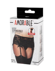 Amorable - Kanten Jarretelgordel Met Open Achterkant - Inclusief String En Kousen - Zwart