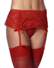 Amorable - Kanten Jarretelgordel Met Open Achterkant - Inclusief String En Kousen - Rood