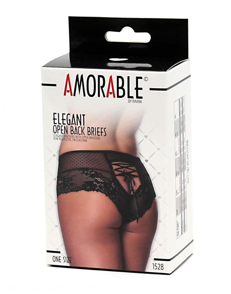 Amorable - Kanten Slip Met Open Achterkant En Rijglint - Zwart