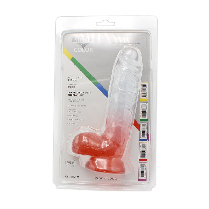 Kiotos Cox Color - Gekleurde Dildo 09 - 21,5 x 4,3 cm - Transparant/Rood