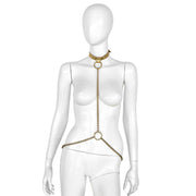 Kiotos - Collar - Goud Leren Halsband met Gouden Kettingen - Verstelbaar