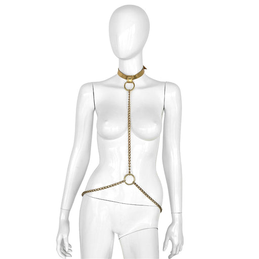 Kiotos - Collar - Goud Leren Halsband met Gouden Kettingen - Verstelbaar