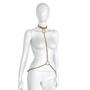 Kiotos - Collar - Goud Leren Halsband met Gouden Kettingen - Verstelbaar