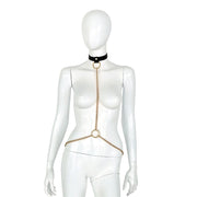 Kiotos Deluxe - Collar - Zwart Leren Halsband met Gouden Kettingen - Verstelbaar