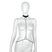 Kiotos Deluxe - Collar - Zwart Leren Halsband met Zilveren Kettingen - Verstelbaar
