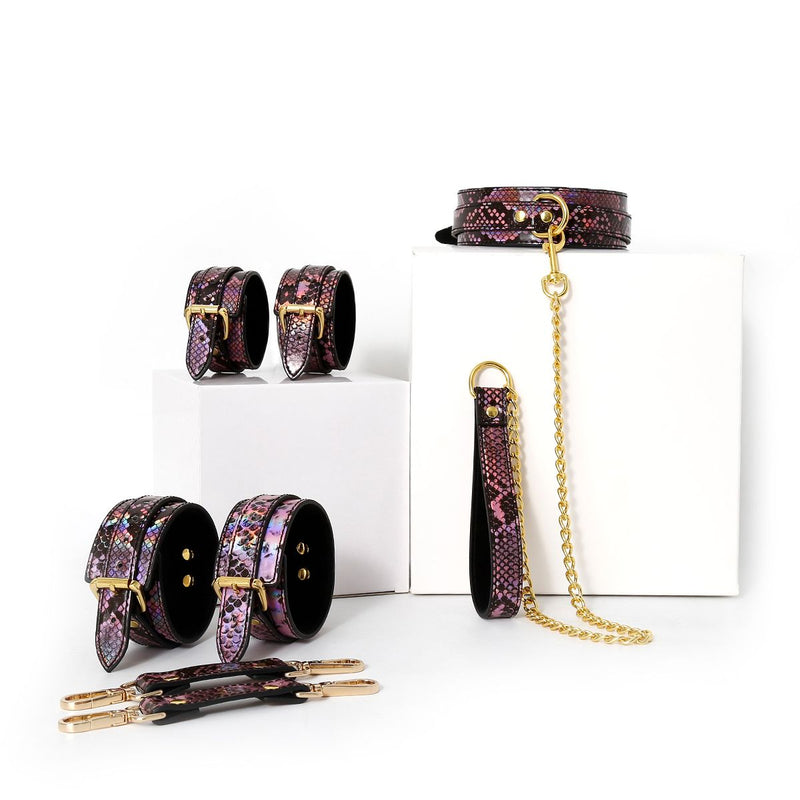 Kiotos Leather - BDSM Set 3-delig Met Reptielenprint - Goud/Roze