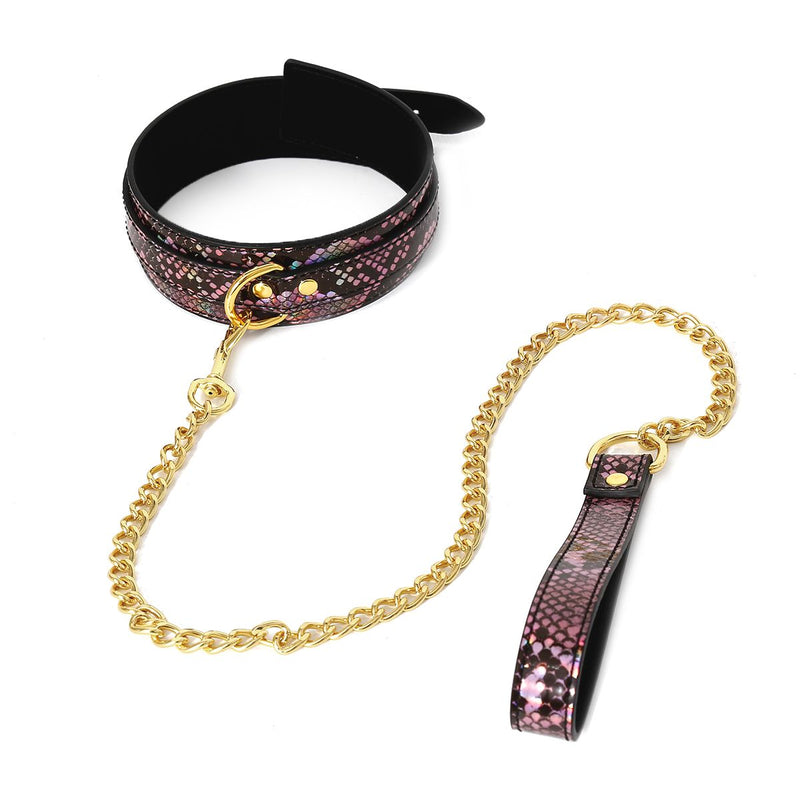 Kiotos Leather - BDSM Set 3-delig Met Reptielenprint - Goud/Roze