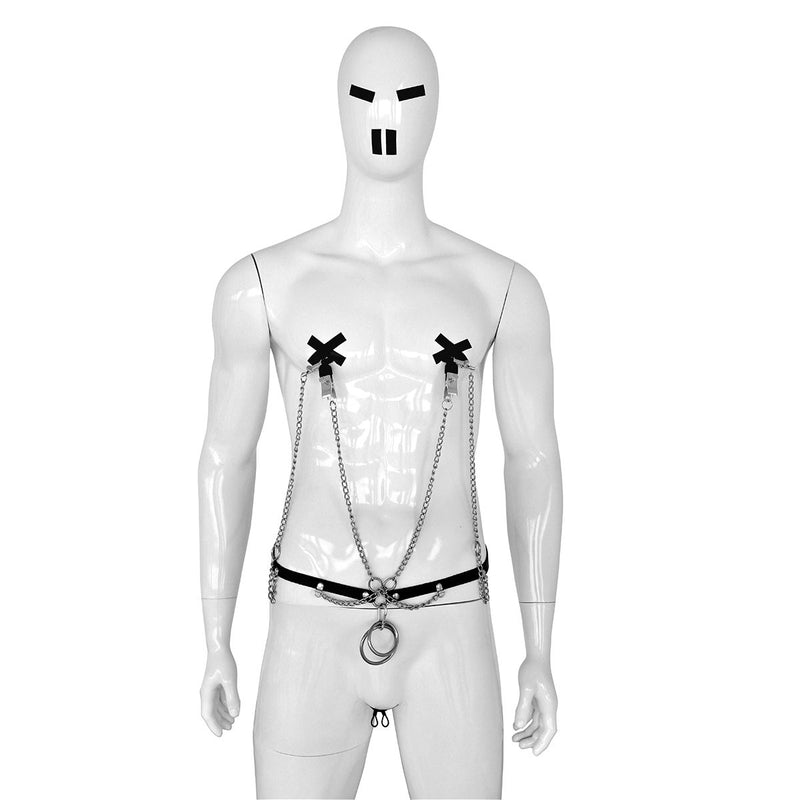 Kiotos Leather - Body Harnas - Leren Riemen Body - Heupriem met Klemmen voor Tepels en Geslachtsdeel - Verstelbaar