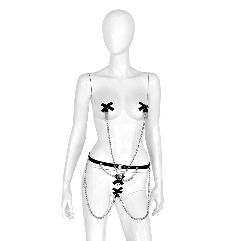 Kiotos Leather - Body Harnas - Leren Riemen Body - Heupriem met Klemmen voor Tepels en Geslachtsdeel - Verstelbaar