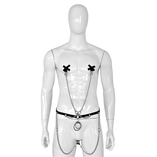 Kiotos Leather - Body Harnas - Leren Riemen Body - Heupriem met Klemmen voor Tepels en Geslachtsdeel - Verstelbaar