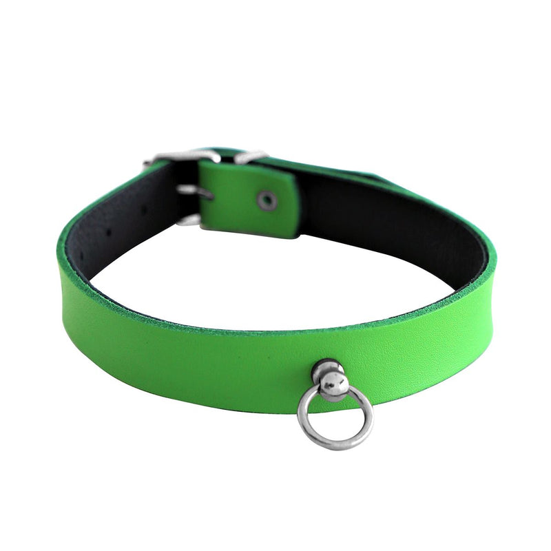 Kiotos Leather - Collar met Kleine O-ring - Leder - Groen