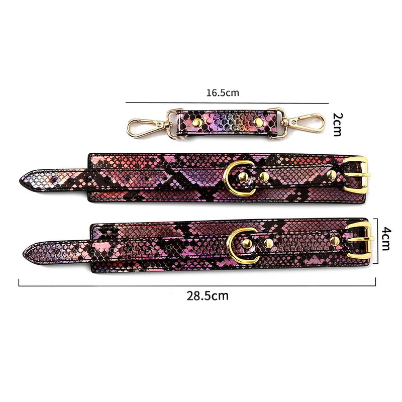 Kiotos Leather - Handboeien Met Reptielenprint - Goud/Roze