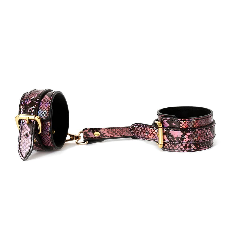 Kiotos Leather - Handboeien Met Reptielenprint - Goud/Roze