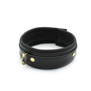 Kiotos Leather - Lederen Collar Met Goudkleurige Metalen Hardware - Zwart