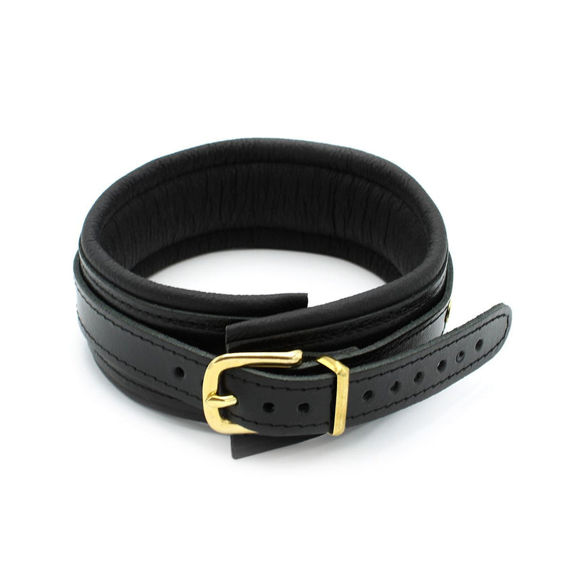 Kiotos Leather - Lederen Collar Met Goudkleurige Metalen Hardware - Zwart