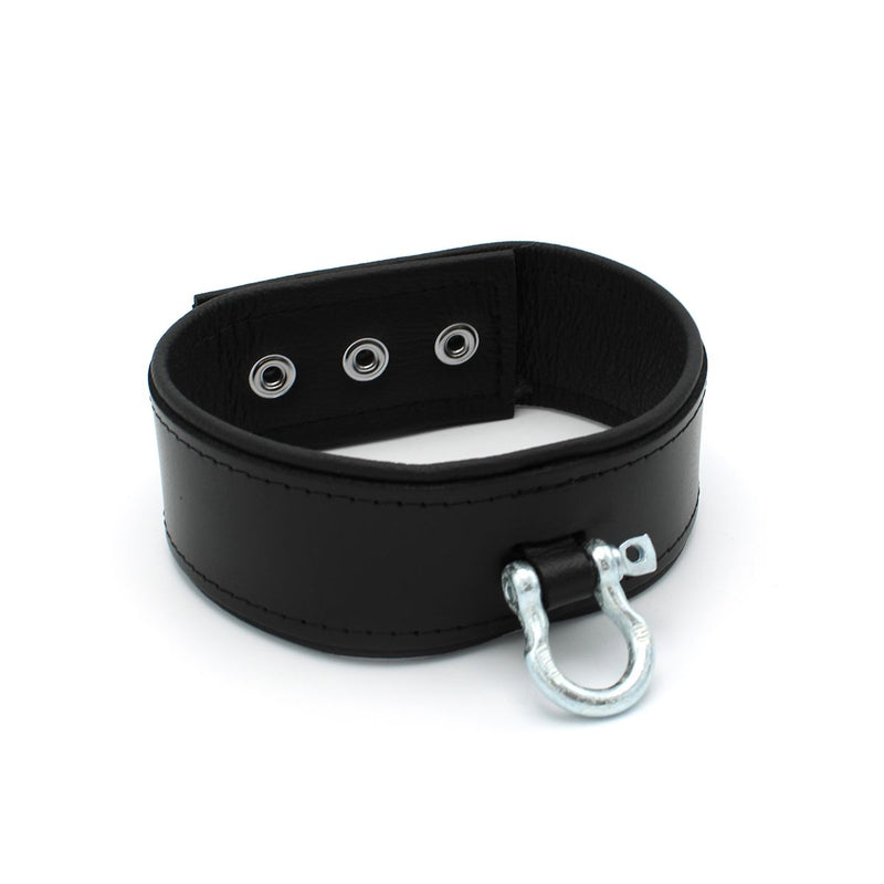 Kiotos Leather - Lederen Collar met Drukknopen en Metalen Beugelsluiting Voorzijde - Zwart