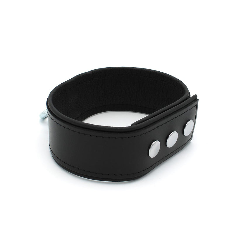 Kiotos Leather - Lederen Collar met Drukknopen en Metalen Beugelsluiting Voorzijde - Zwart