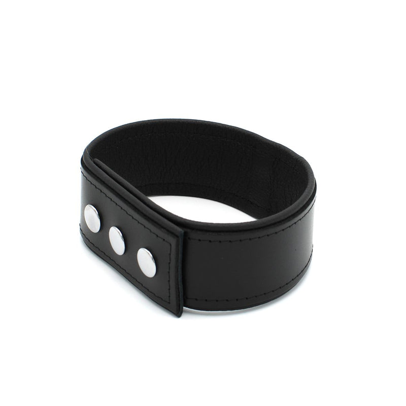Kiotos Leather - Lederen Collar met Drukknopen en Metalen Beugelsluiting Voorzijde - Zwart