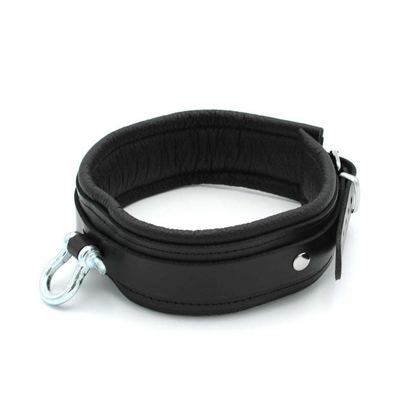 Kiotos Leather - Lederen Collar met Metalen Beugelsluiting Voorzijde - Zwart