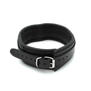 Kiotos Leather - Lederen Collar met Metalen Beugelsluiting Voorzijde - Zwart