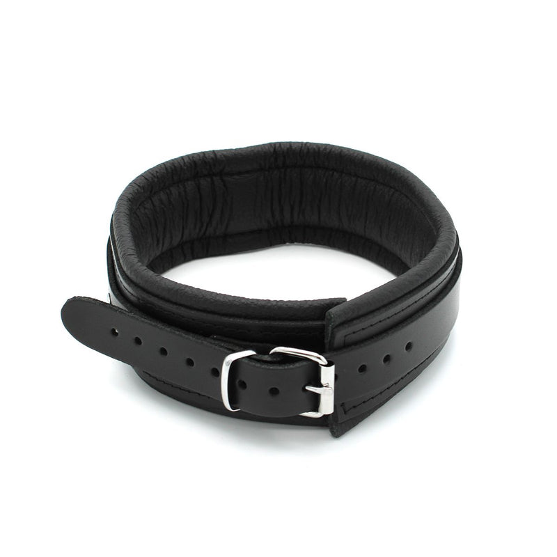 Kiotos Leather - Lederen Collar met Metalen Beugelsluiting Voorzijde - Zwart