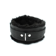 Kiotos Leather - Lederen Collar met Pluizige Binnenkant - Verstelbaar - Zwart