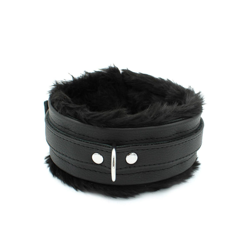Kiotos Leather - Lederen Collar met Pluizige Binnenkant - Verstelbaar - Zwart