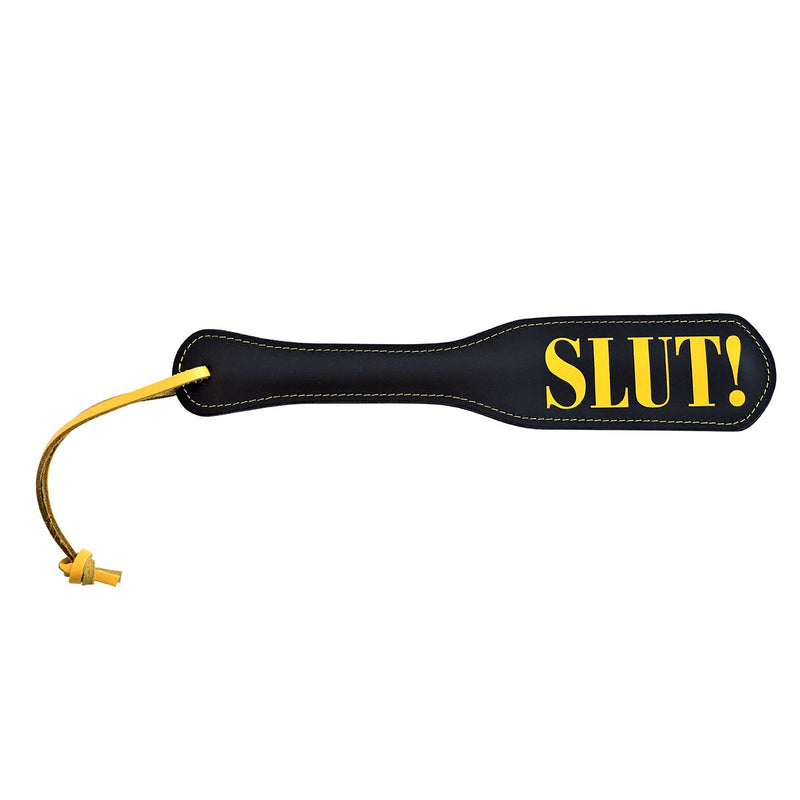 Kiotos Leather - Lederen Paddle Slut - Zwart/Geel