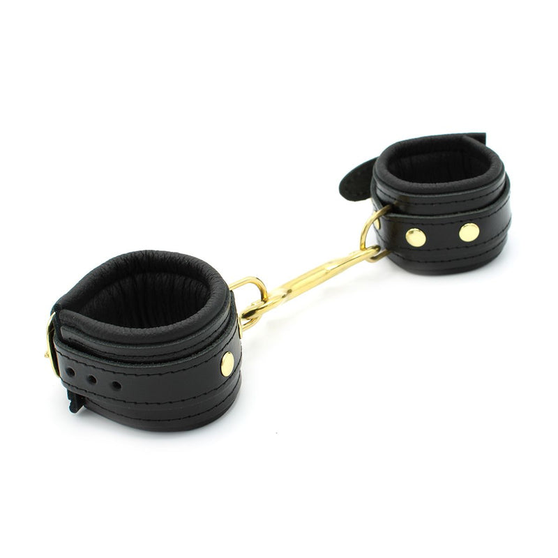 Kiotos Leather - Lederen Polsboeien Met Goudkleurige Metalen Hardware - Zwart