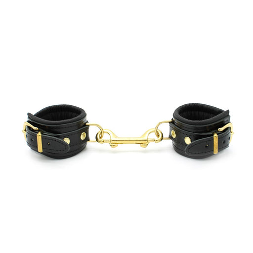 Kiotos Leather - Lederen Polsboeien Met Goudkleurige Metalen Hardware - Zwart