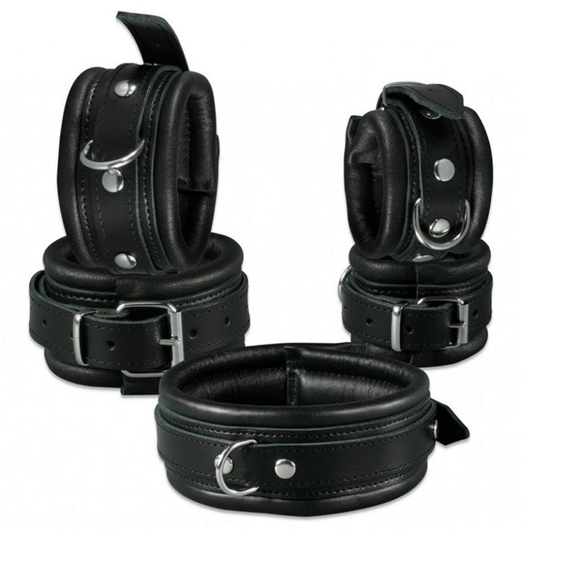 Kiotos Leather - Leren Collar 5 cm Gevoerd - Zwart
