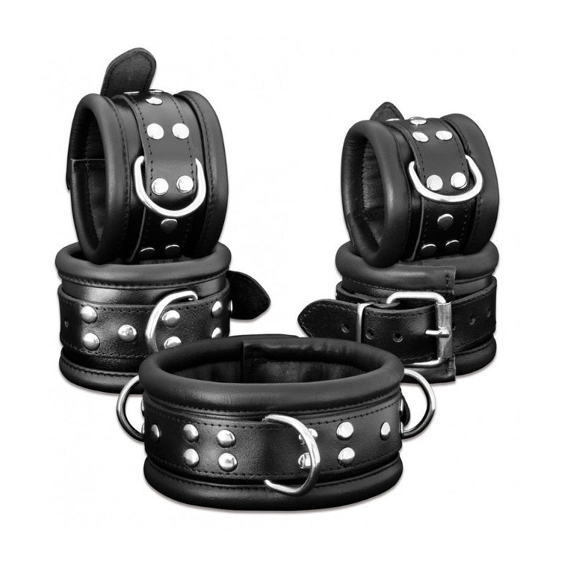 Kiotos Leather - Leren Collar 6.5 cm Gevoerd - Zwart