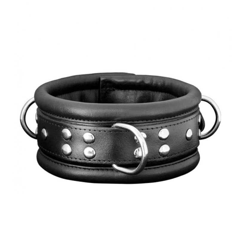 Kiotos Leather - Leren Collar 6.5 cm Gevoerd - Zwart