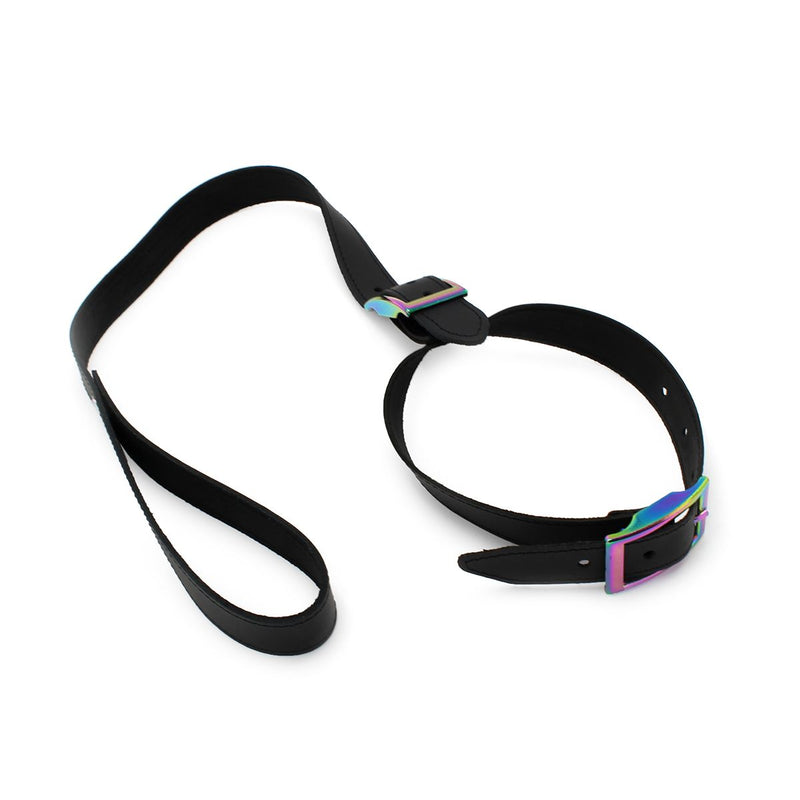 Kiotos Leather - Leren Collar Met Leiband Met Rainbow Gekleurde Metalen Gesp