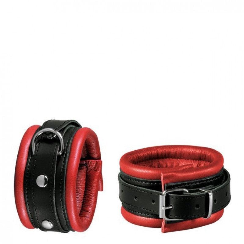 Kiotos Leather - Leren Enkelboeien 5 cm Breed Gevoerd - Zwart/Rood