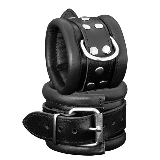Kiotos Leather - Leren handboeien 6.5 cm Breed Gevoerd - Zwart