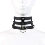 Kiotos Leather - Triple O-Ring Collar - Body Safe Kunstleer - Omtrek: 29/38 cm - 60 gr