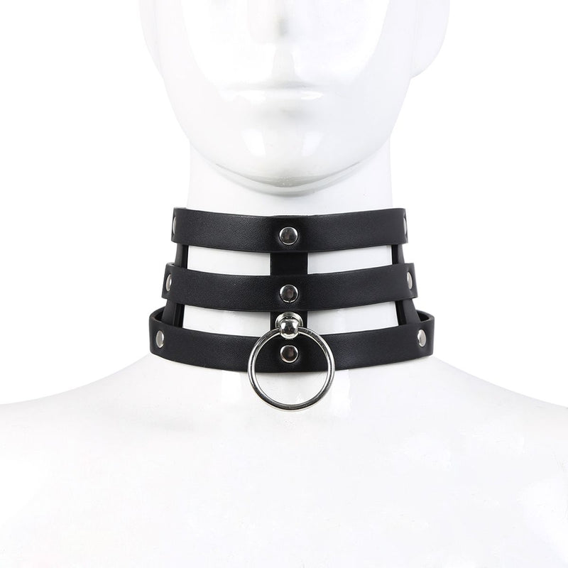 Kiotos Leather - Triple O-Ring Collar - Body Safe Kunstleer - Omtrek: 29/38 cm - 60 gr