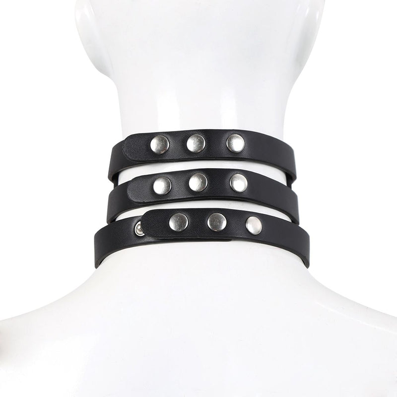 Kiotos Leather - Triple O-Ring Collar - Body Safe Kunstleer - Omtrek: 29/38 cm - 60 gr