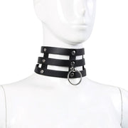 Kiotos Leather - Triple O-Ring Collar - Body Safe Kunstleer - Omtrek: 29/38 cm - 60 gr