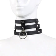 Kiotos Leather - Triple O-Ring Collar - Body Safe Kunstleer - Omtrek: 29/38 cm - 60 gr