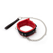 Kiotos Leather - Zwarte Leren collar Met rode voering En leash