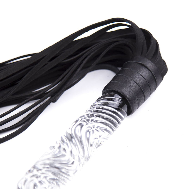 Kiotos - Luxe Flogger Met Glazen Handvat - Zwart