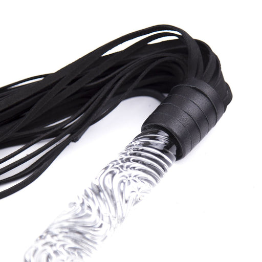 Kiotos - Luxe Flogger Met Glazen Handvat - Zwart