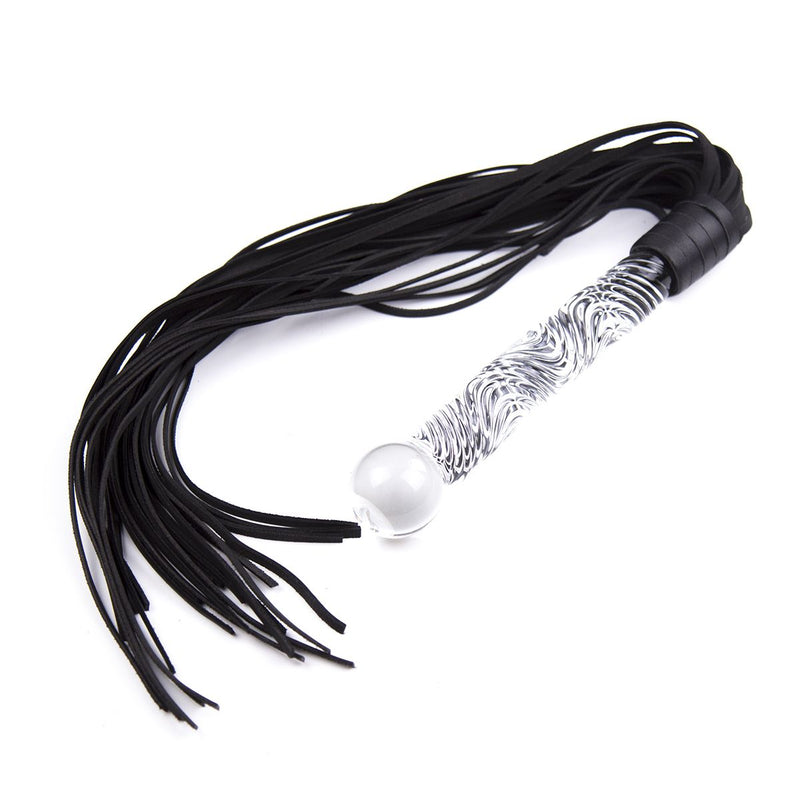 Kiotos - Luxe Flogger Met Glazen Handvat - Zwart