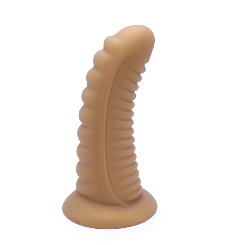 Kiotos - Ribbed Penis XL Shinny Flesh Suction Dildo - Amazing Shinny Gold/Flesh Silicone - 8 cm diameter x 30 cm lang