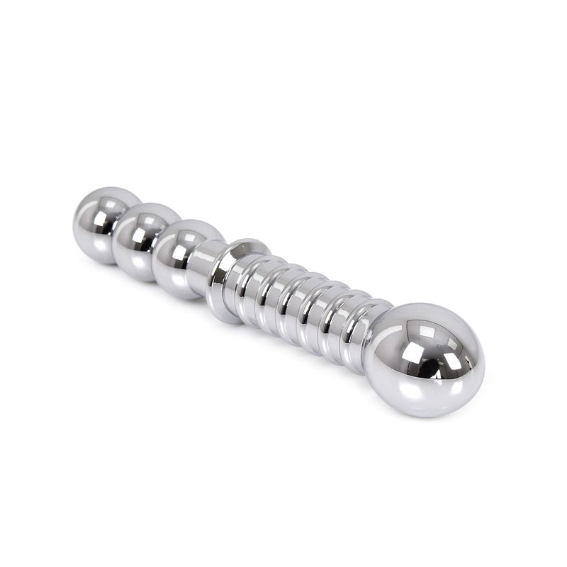 Kiotos - Zware Metalen Dildo Met Ribbels 19 x 3,5 cm - aan beide Kanten te gebruiken