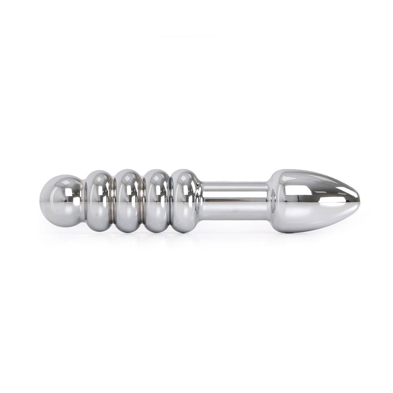 Kiotos - Zware Metalen Dildo Met Ribbels En Plug 19 x 3,5 cm - aan beide Kanten te gebruiken