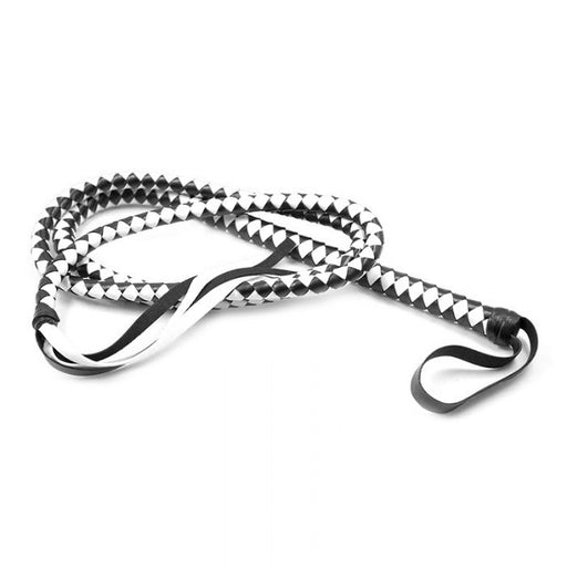 Lange gevlochten single tail - Bull Whip - 190 cm lang - Wit/Zwart